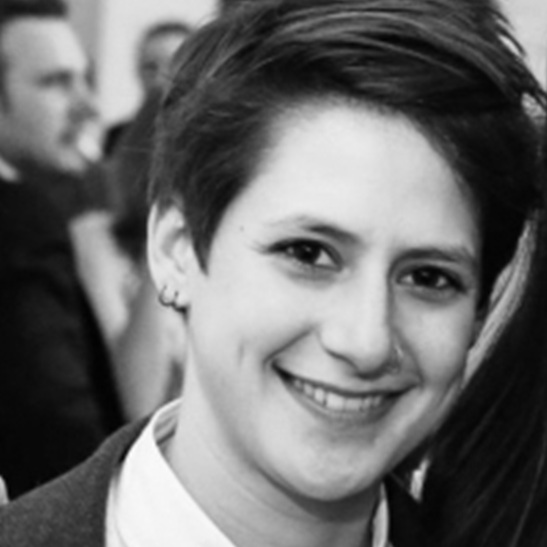 Black and white photo of Eva Stylianou